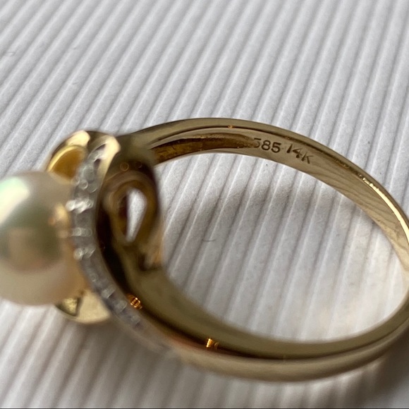 14kt YG Cultured Pearl & Diamond Ring - Picture 6 of 7